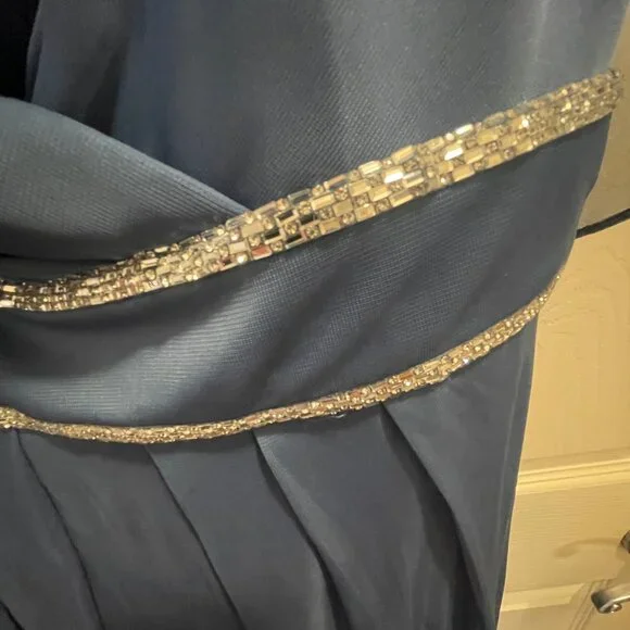 Womens R&M Richards Capelet Rhinestone Waisted Pleated Gown - Picture 16 of 16